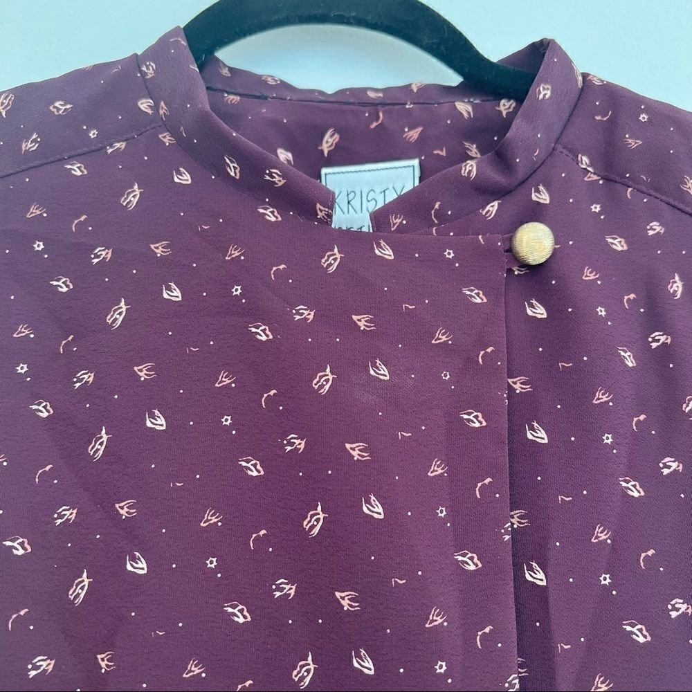Vintage Purple Patterned Boxy Button Neck Blouse Size 10 P - Picture 7 of 11